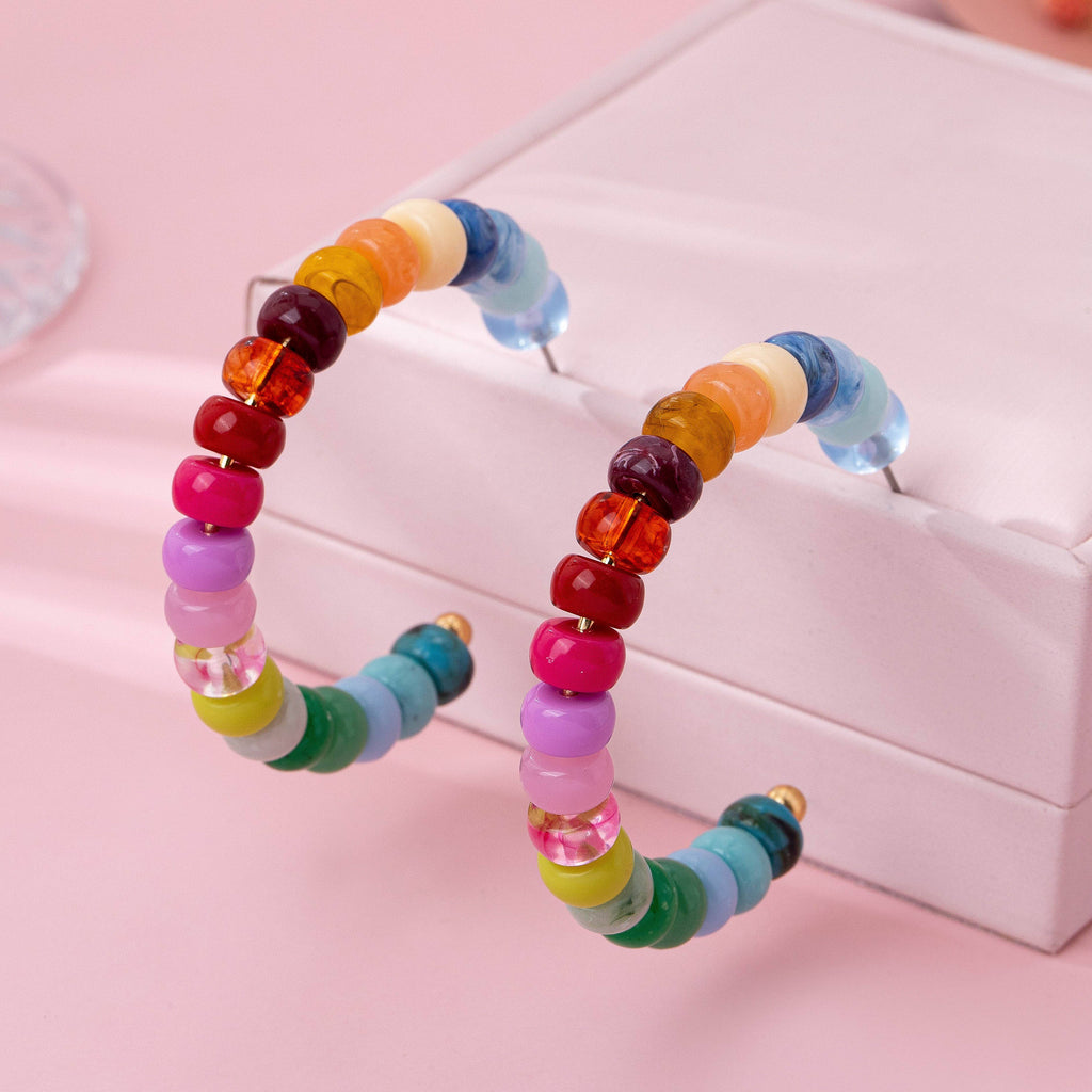 Multi-Color Beaded Hoop Earrings