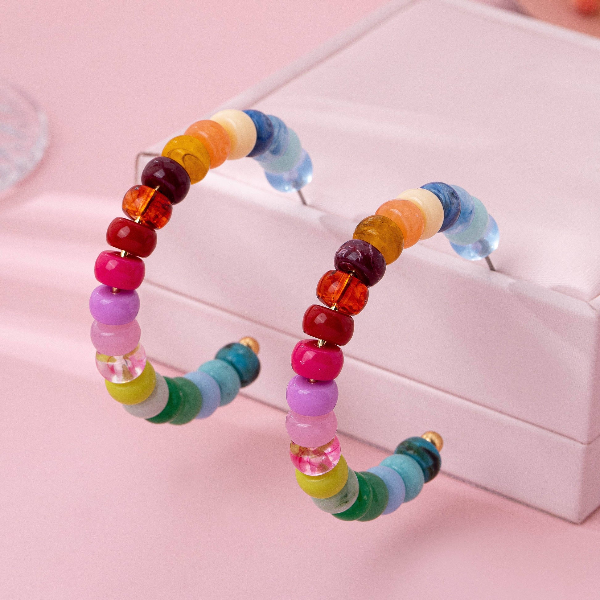 Multi-Color Beaded Hoop Earrings