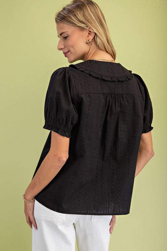 Short Puff Sleeve Blouse with Peter Pan Collar