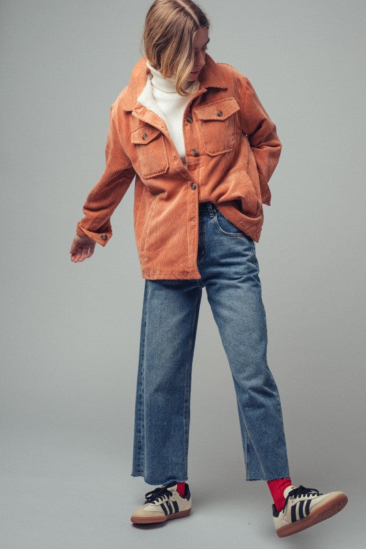Spice Corduroy Sherpa Lined Button Down Jacket