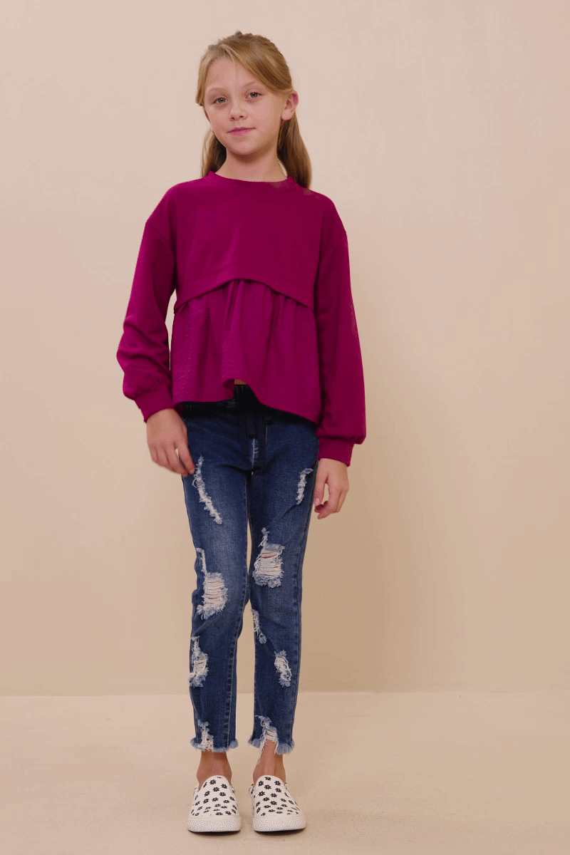Girls Mix Media French Terry Knit Top