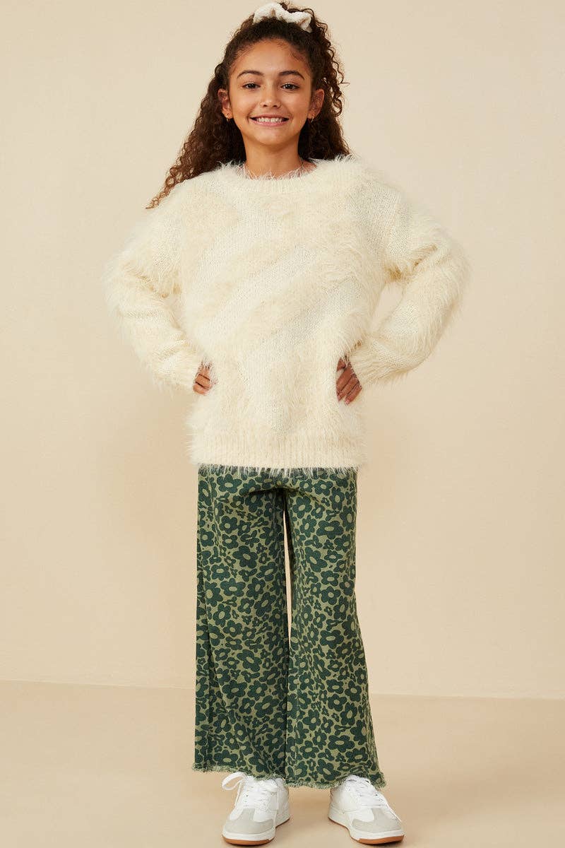 Girls Faux Fur Pullover Sweater: Ivory