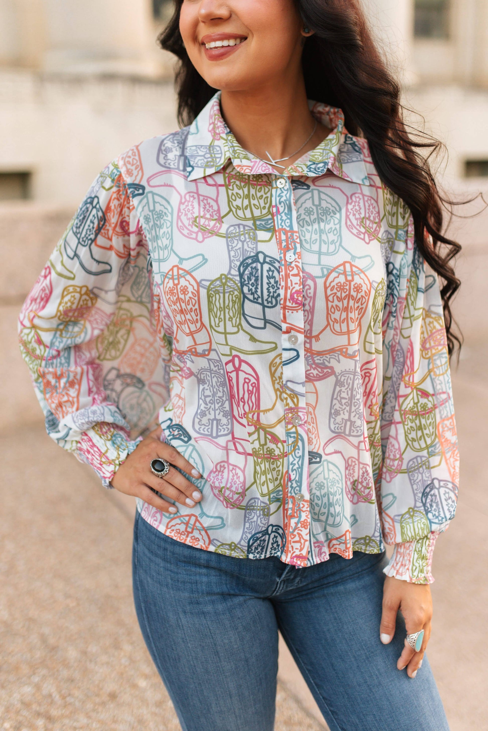 Multi Colored Boot Blouse
