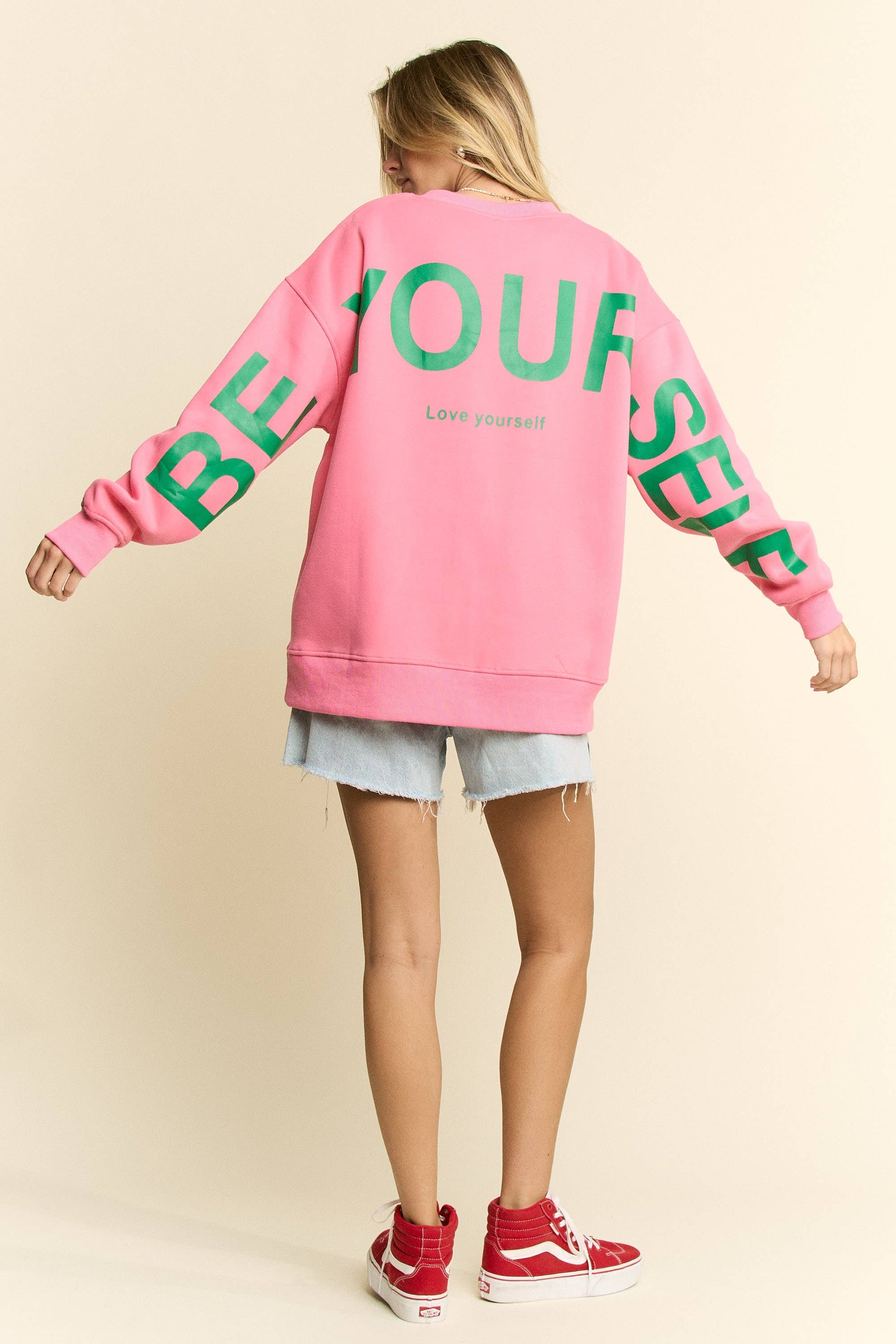 Be Yourself Love Yourself Printed Oversized Sweatshirt
