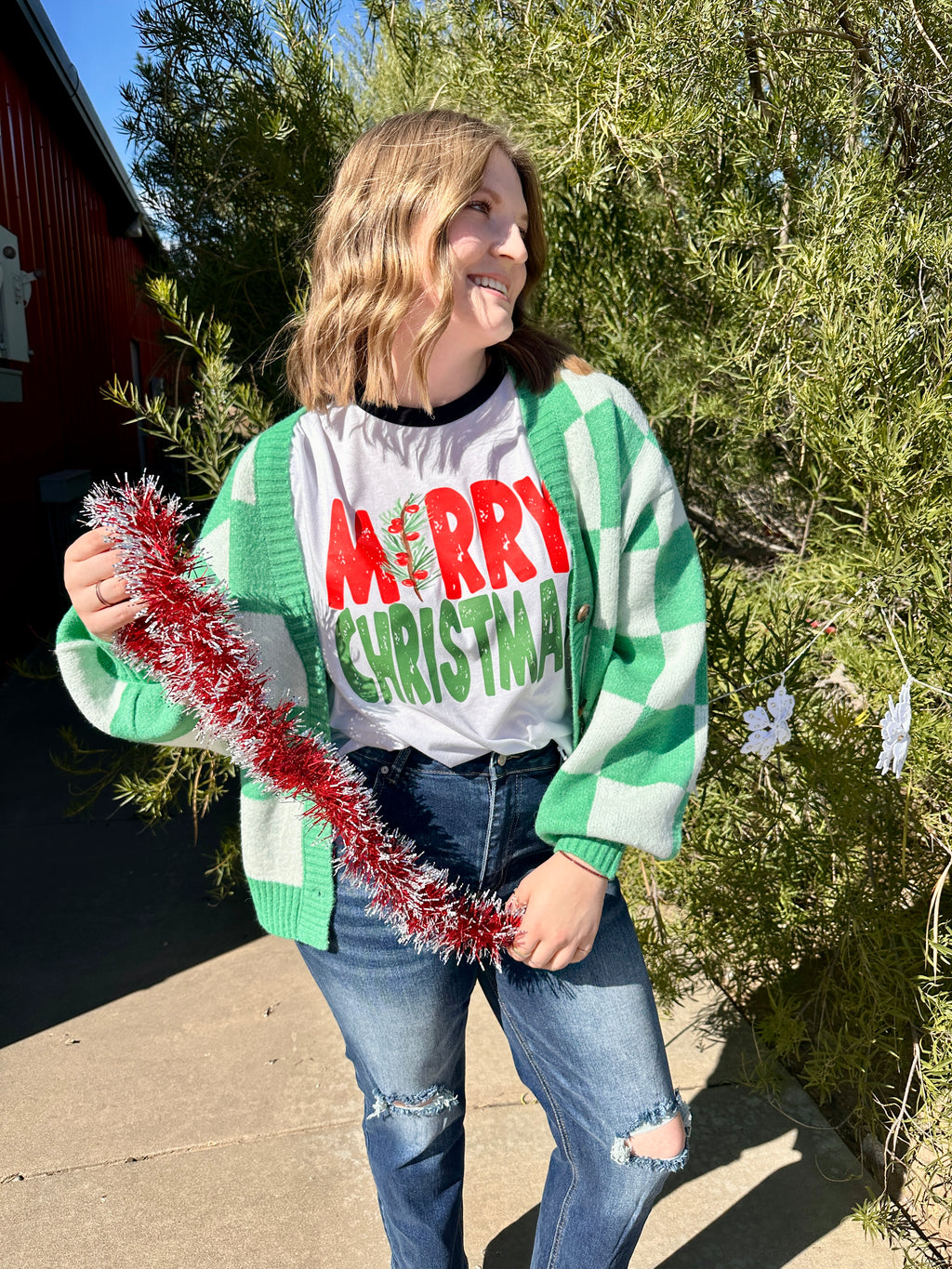 Merry Christmas Graphic Ringer T-Shirt