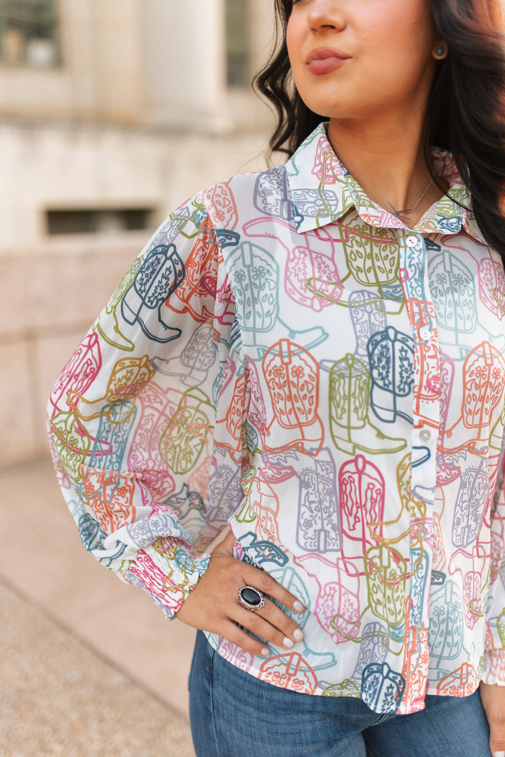 Multi Colored Boot Blouse