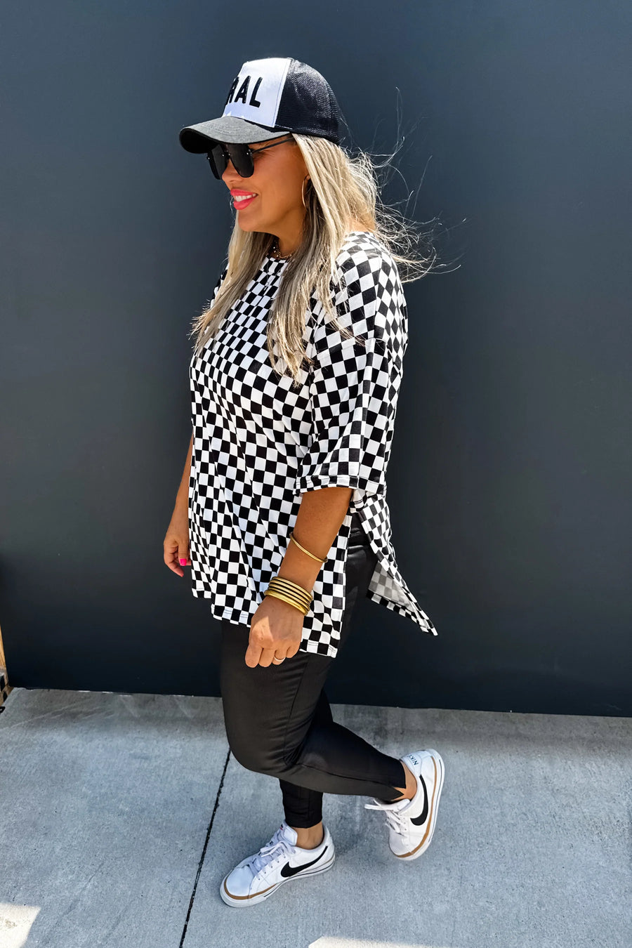 Checkered Me Out Side Slit Top