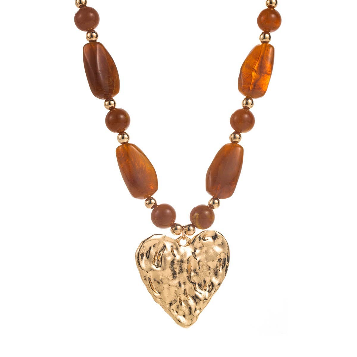 Hammered Heart Pendant Resin Beaded Necklaces | 40NK9662: Grey