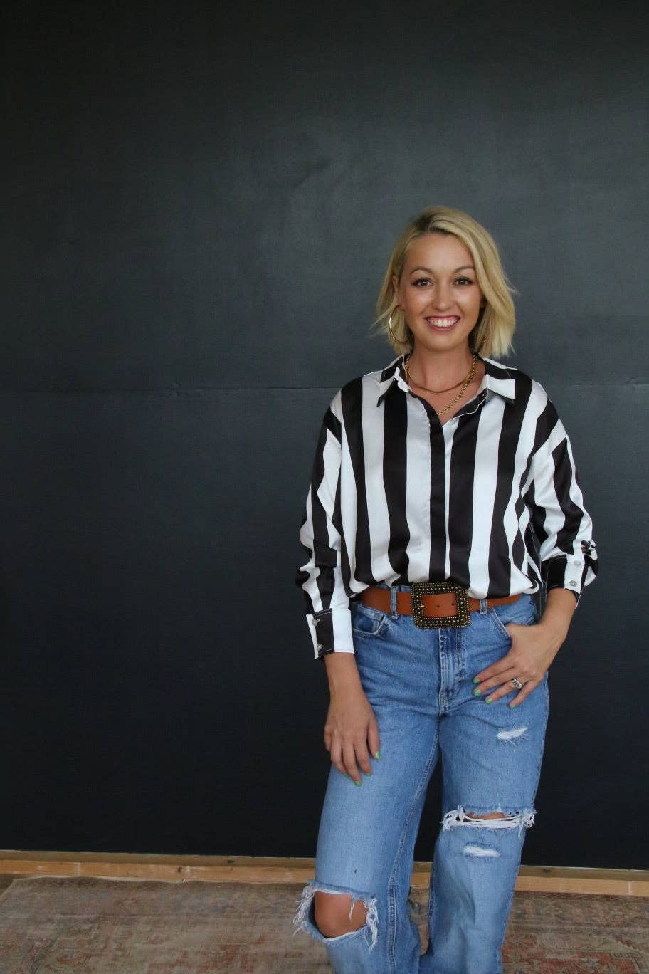 The Uptown Stripe Button Down Blouse