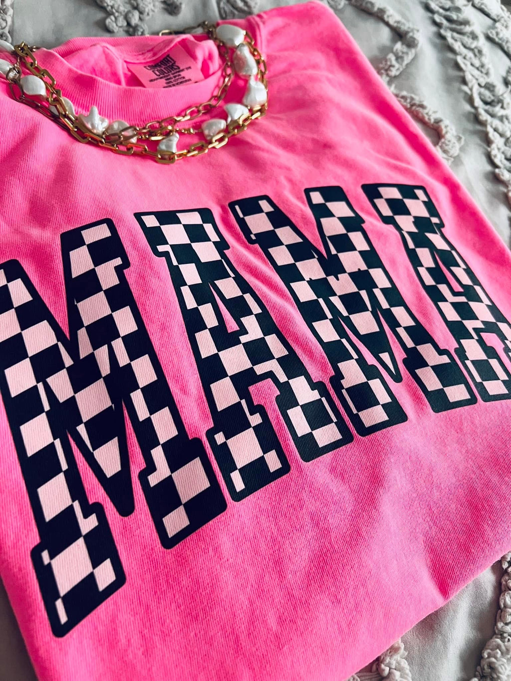 Neon Checkered Mama Comfort Colors T-Shirt