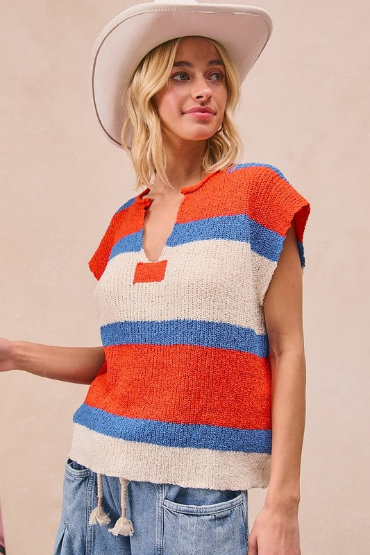 Striped Color Block V-Neck Sleeveless Top