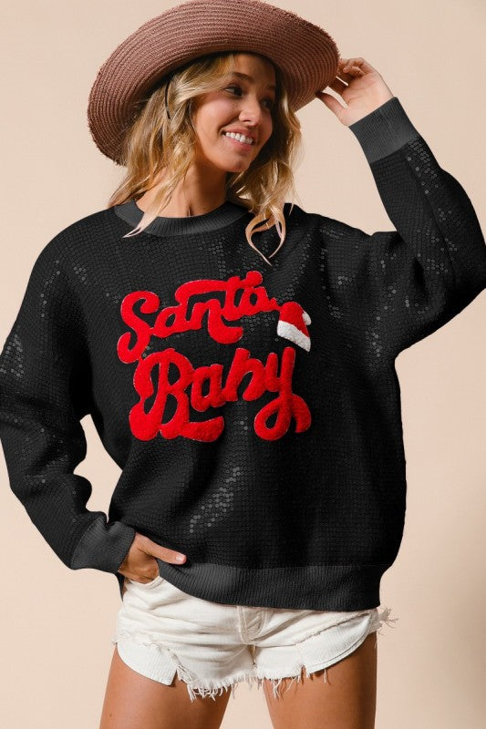 Santa Baby Christmas Sequin Sweater Top - 2 Colors!
