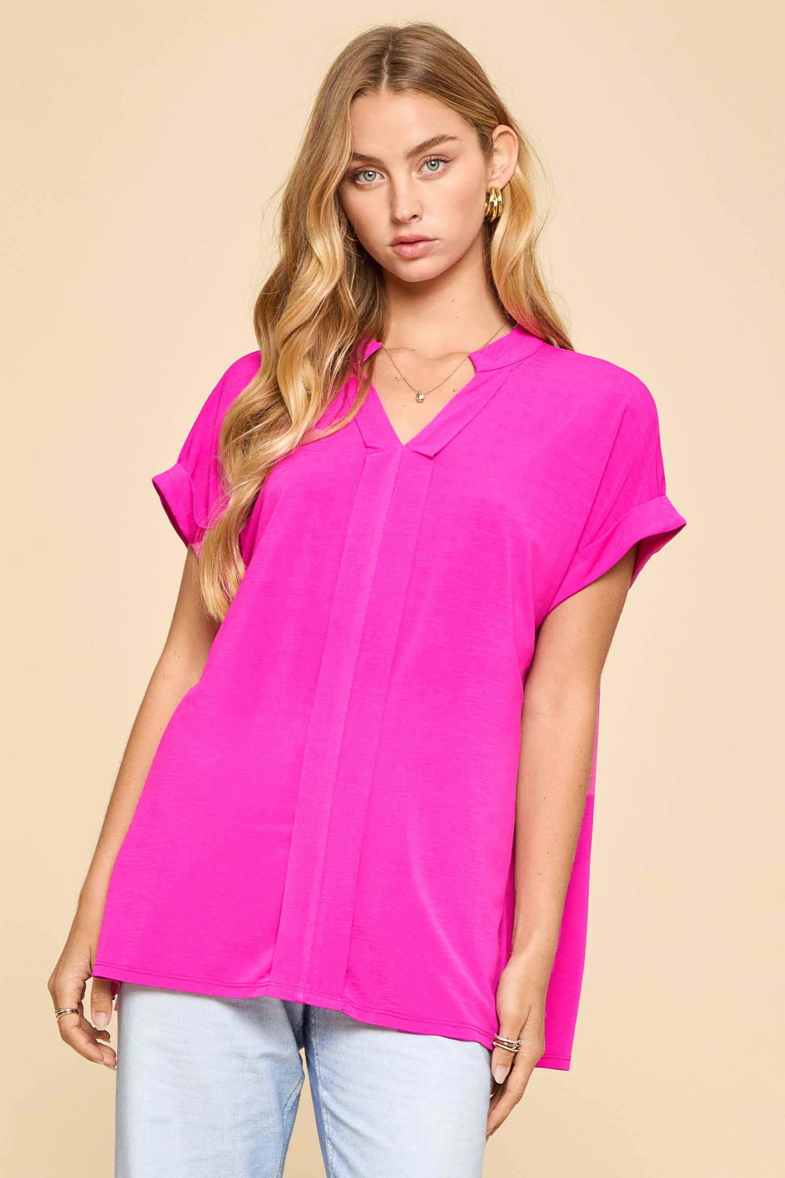 Wrinkle-Free Pleated Lizzy Blouse: Paradise Pink