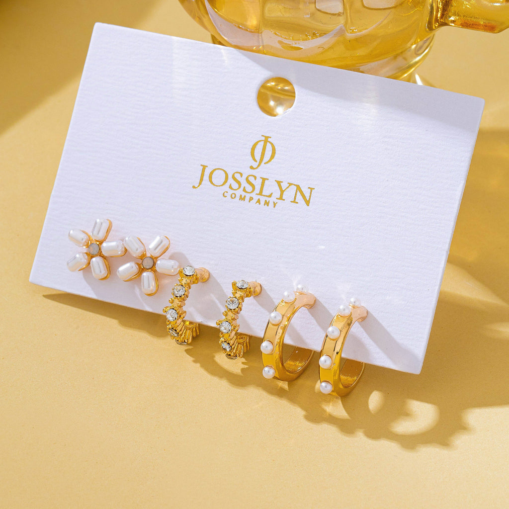 Pearl Floral Stud & Hoop Trio earrings
