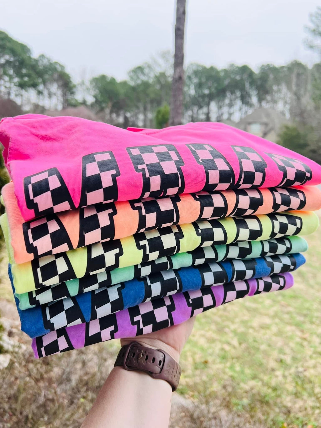 Neon Checkered Mama Comfort Colors T-Shirt