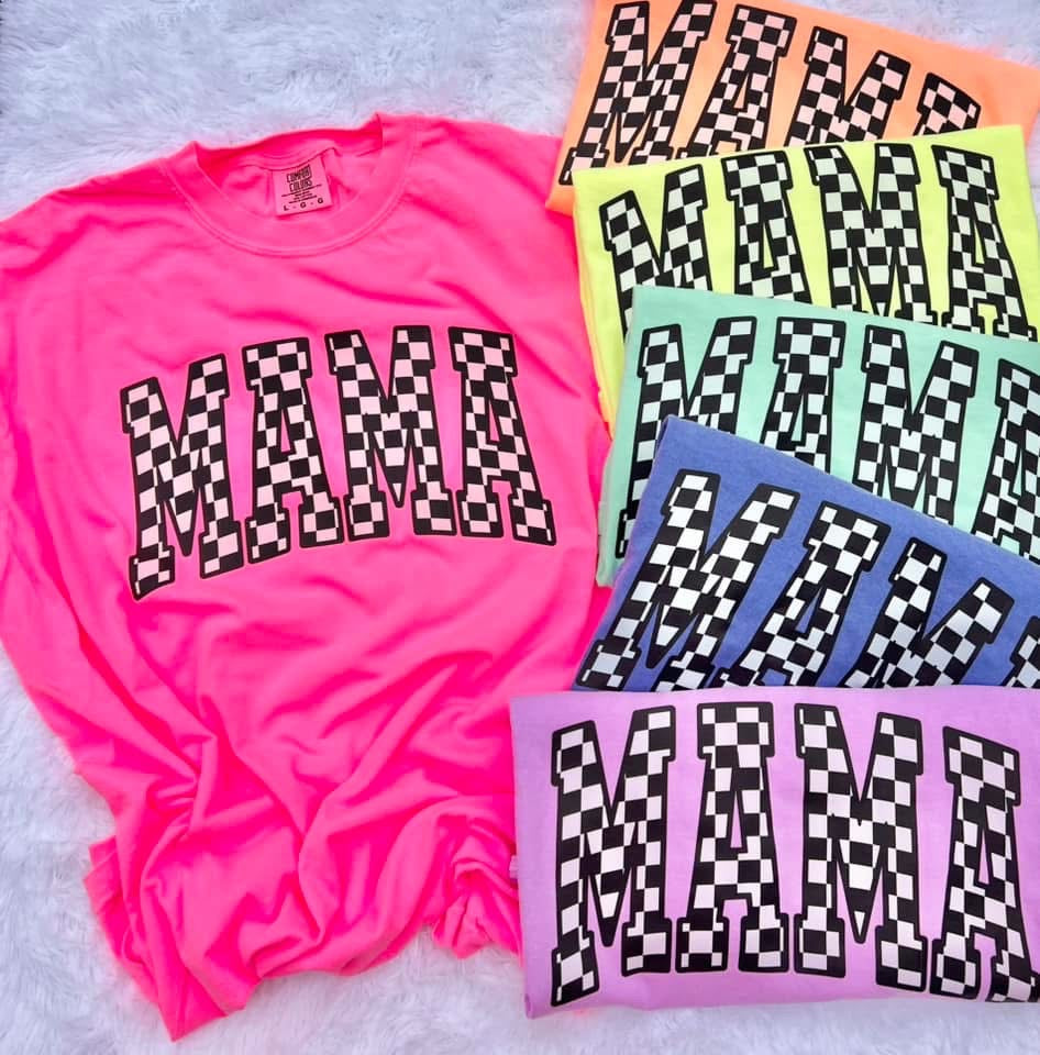 Neon Checkered Mama Comfort Colors T-Shirt