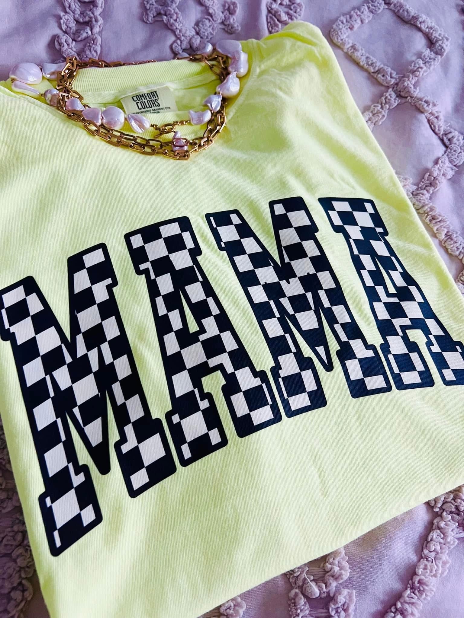 Neon Checkered Mama Comfort Colors T-Shirt