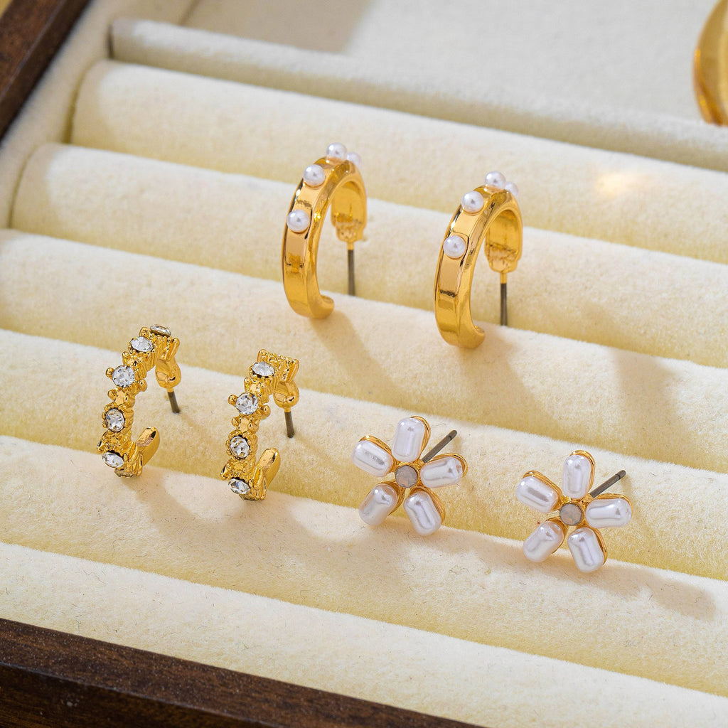 Pearl Floral Stud & Hoop Trio earrings