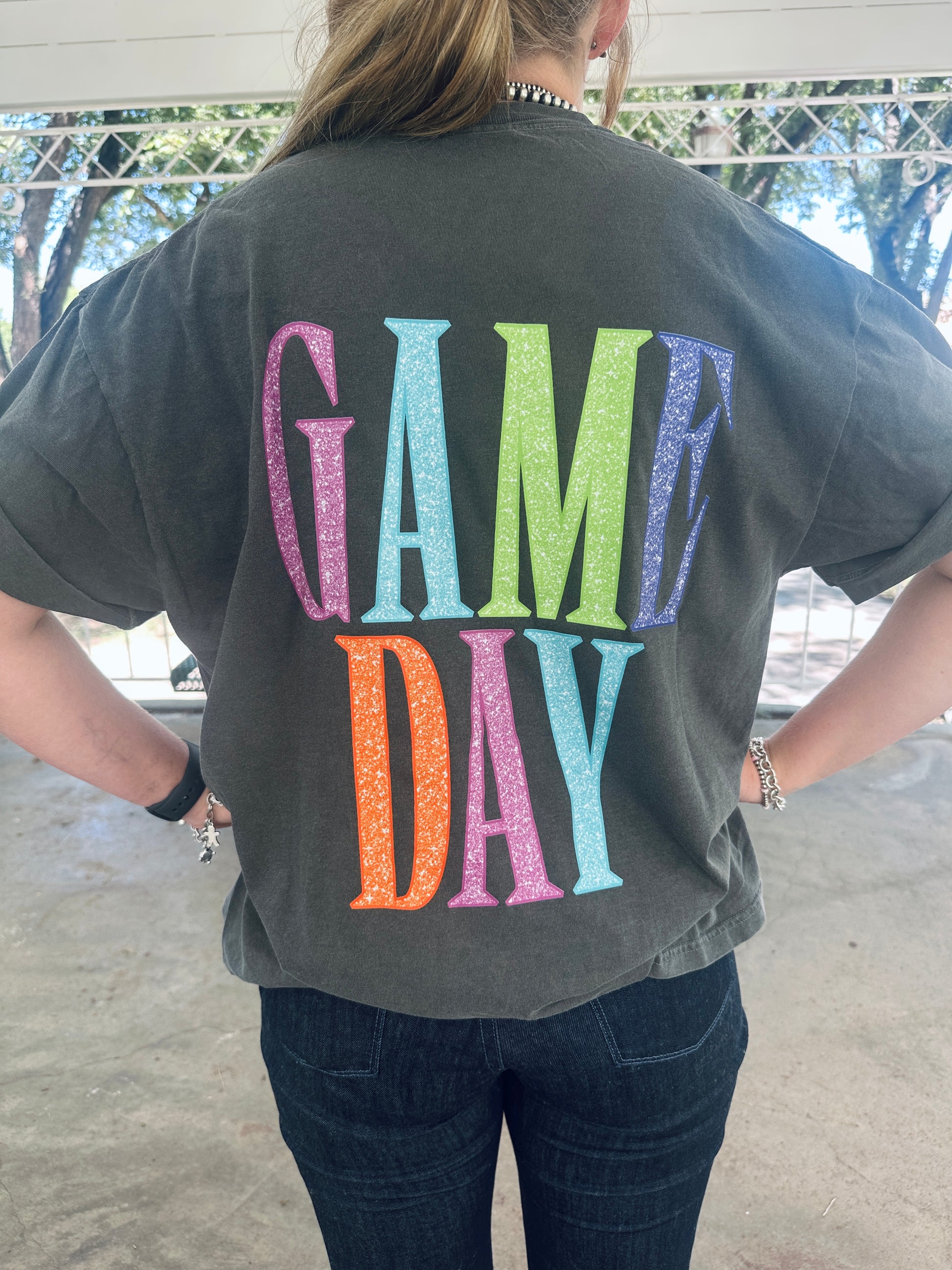 Front & Back Colorful Football Game Day Graphic T-Shirt