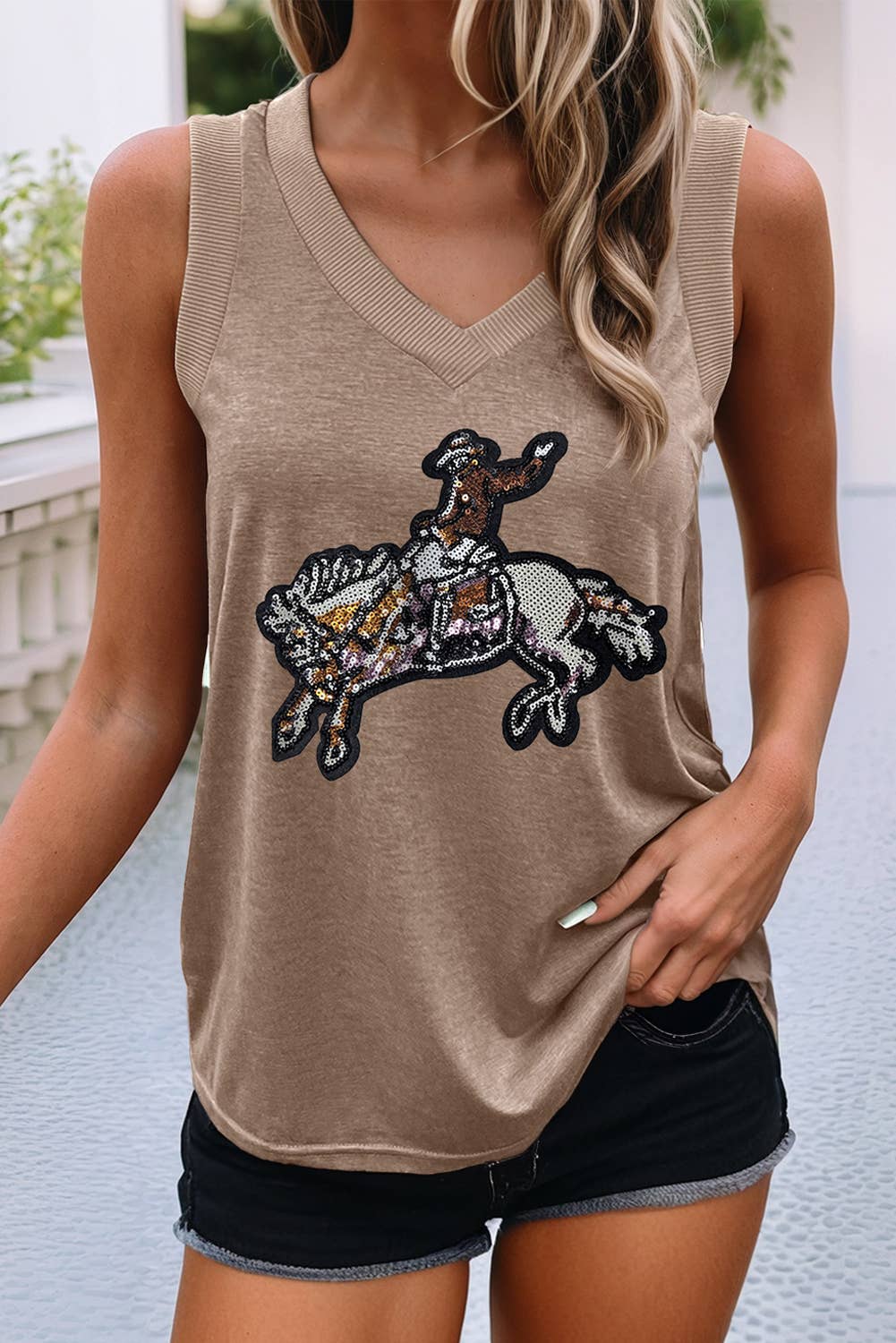 Sequined Rodeo Graphic Western Fashion Tank Top