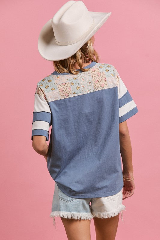 Floral Print Mix & Match with Texas Lettering Short Sleeves Top