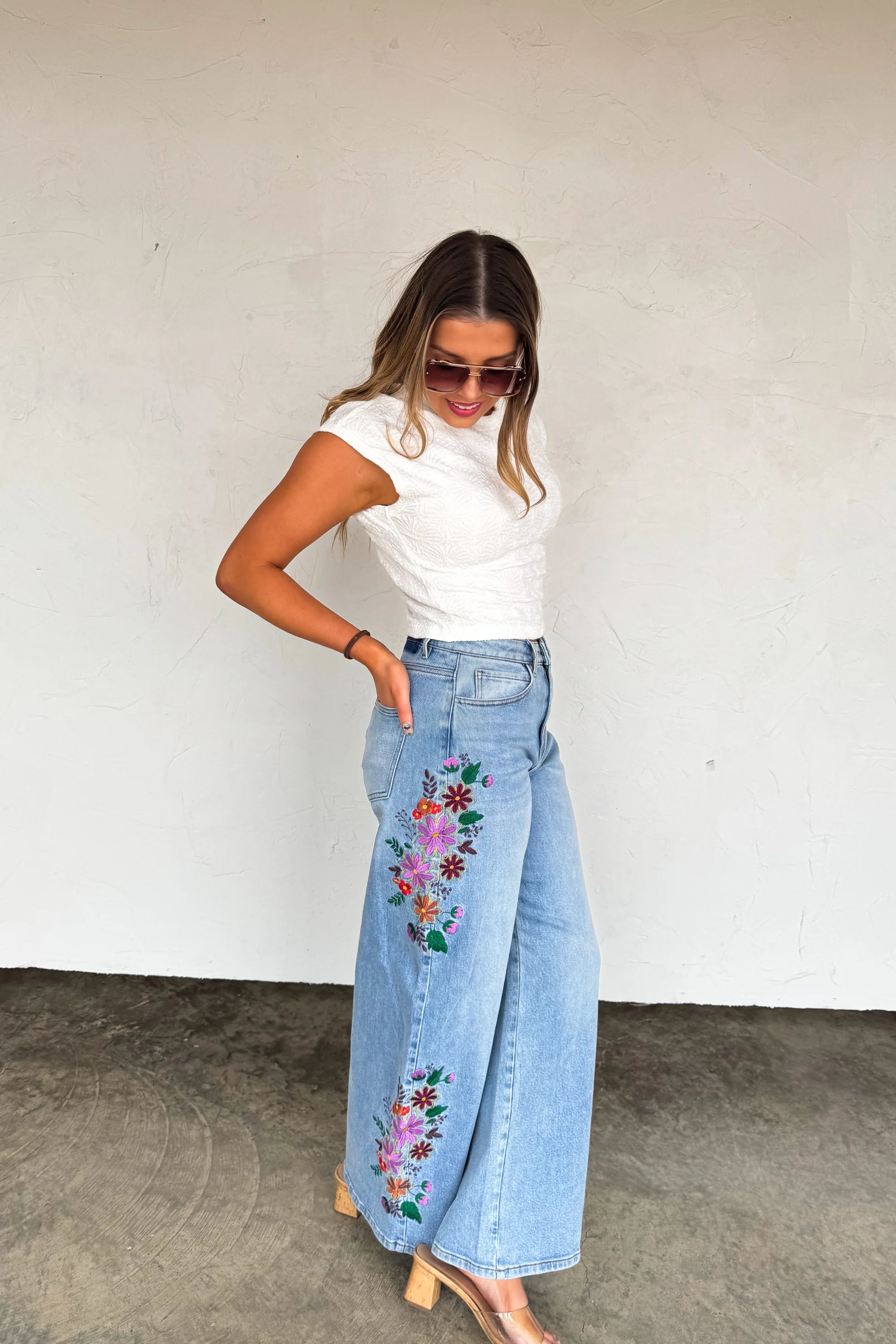 PREORDER - EVIE FLORAL EMBROIDERED JEANS - BLAKELEY DENIM