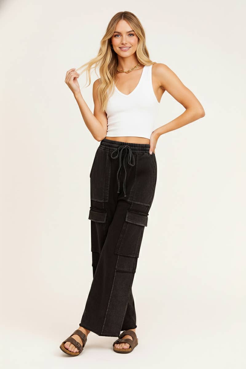 Mineral Washed Terry Cargo Pants - 2 Colors!