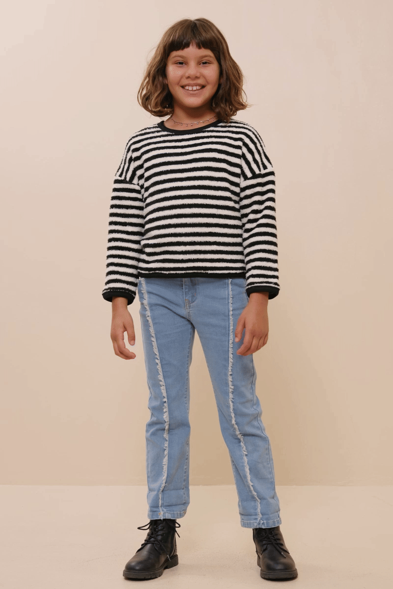 Girls Fuzzy Fleece Striped Long Sleeve Top