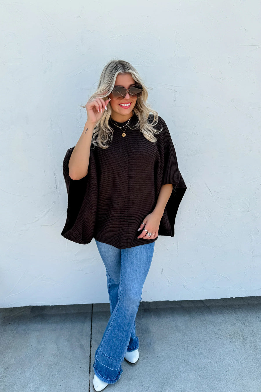 Meg Poncho Pullover - Brown