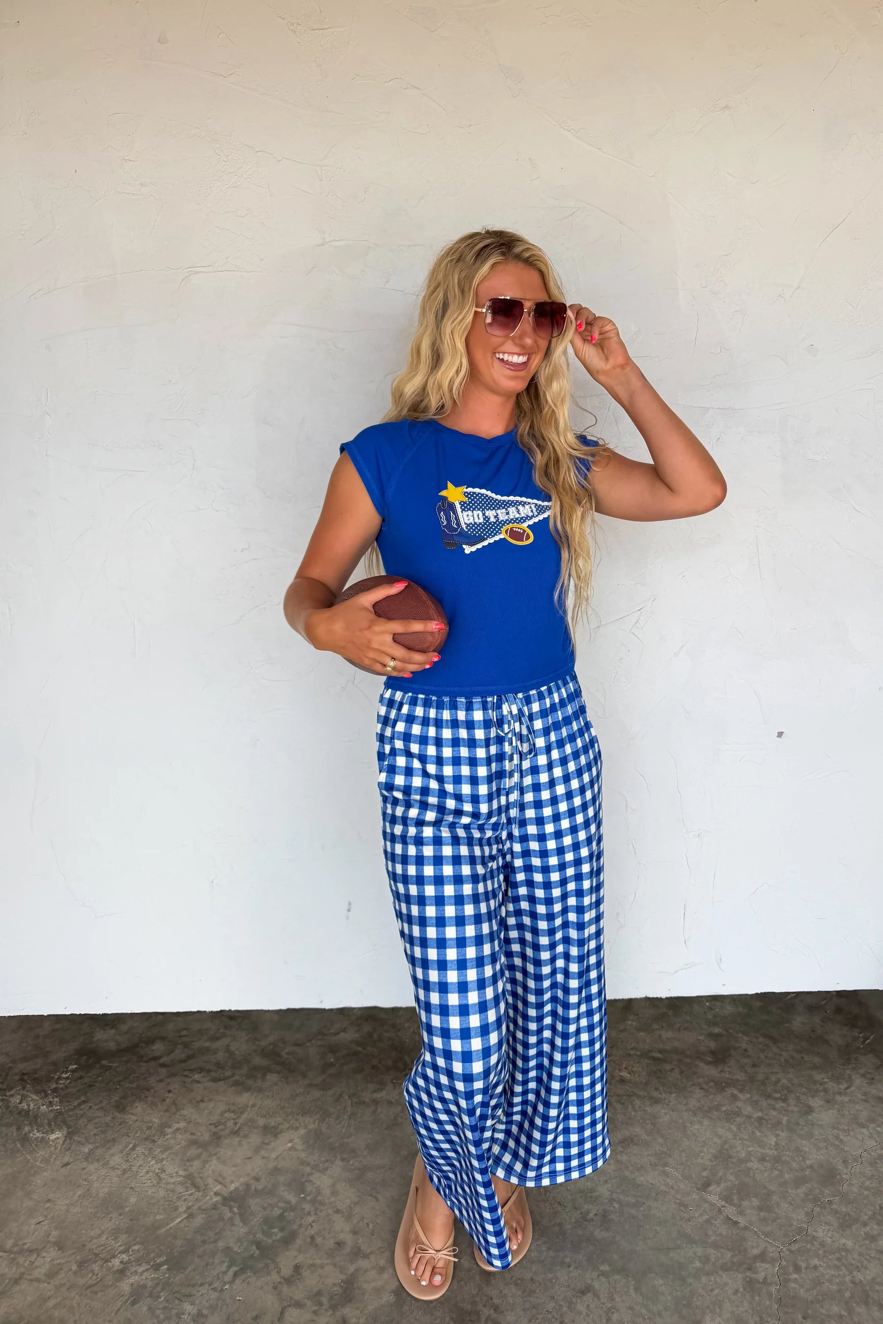 PREORDER- GAME DAY GINGHAM WIDE LEG PANTS