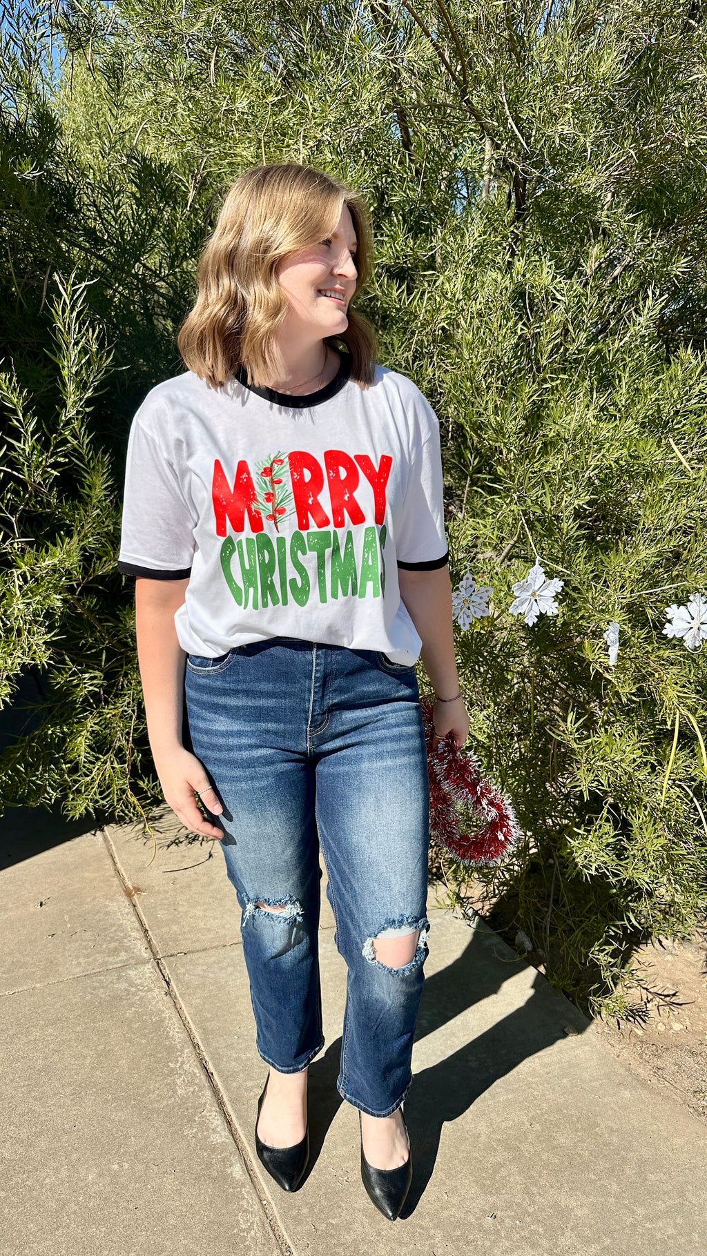Merry Christmas Graphic Ringer T-Shirt