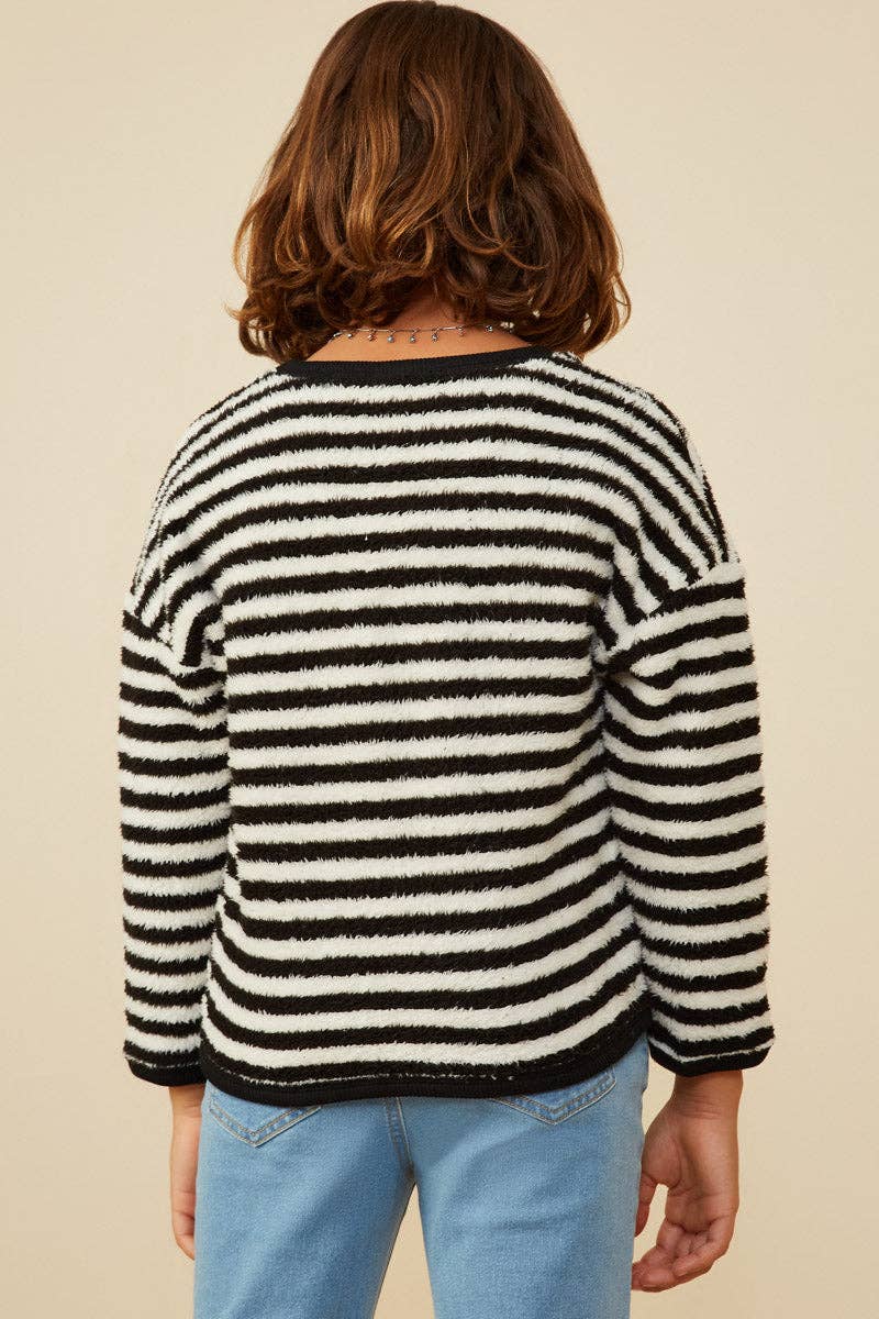 Girls Fuzzy Fleece Striped Long Sleeve Top