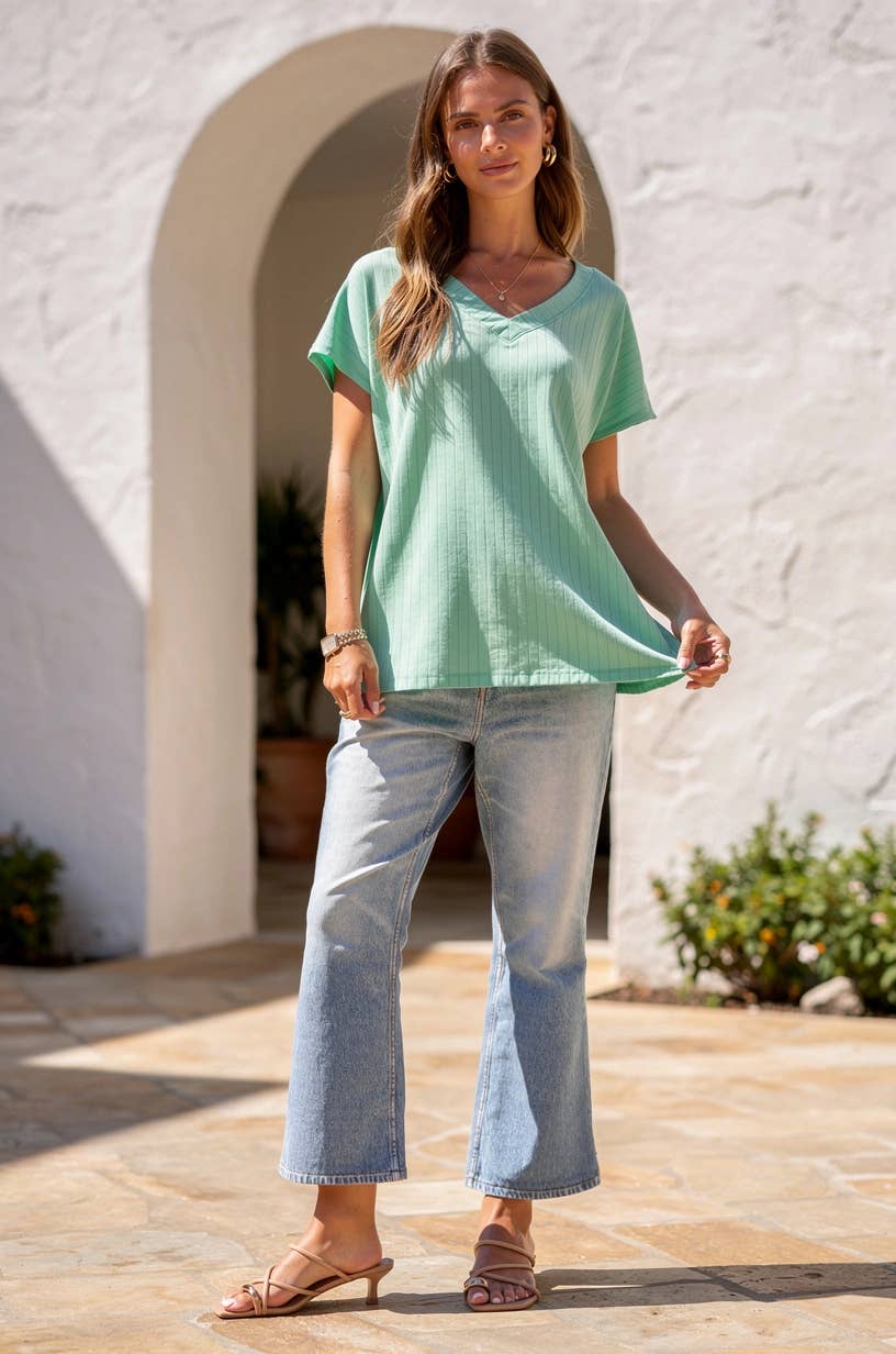 Thick Ribbed Knit Top: Mint