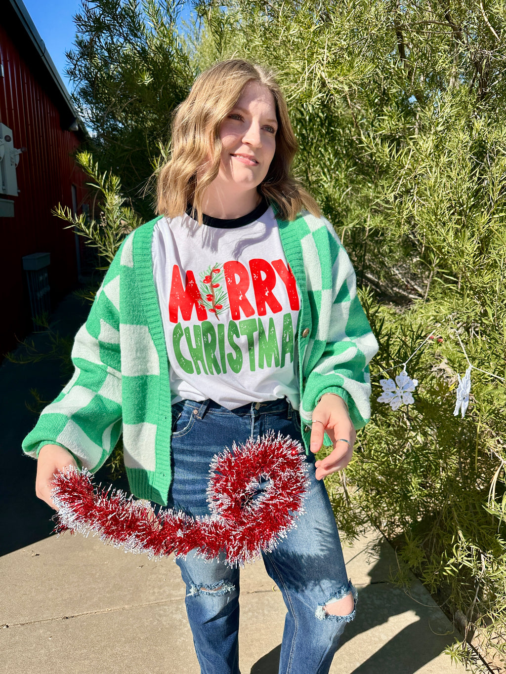 Merry Christmas Graphic Ringer T-Shirt