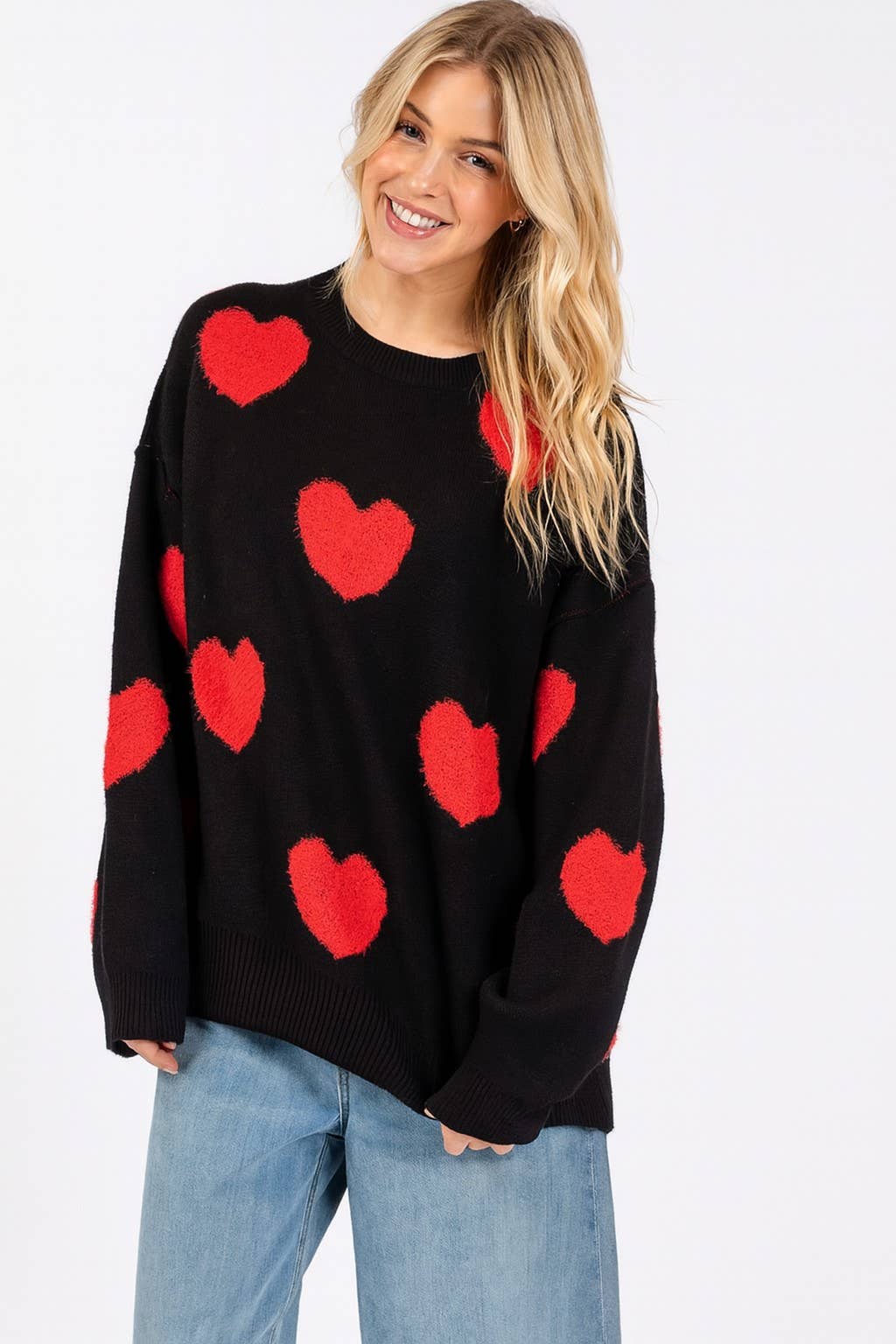 Oversized Valentine Side Slit Heart Sweater