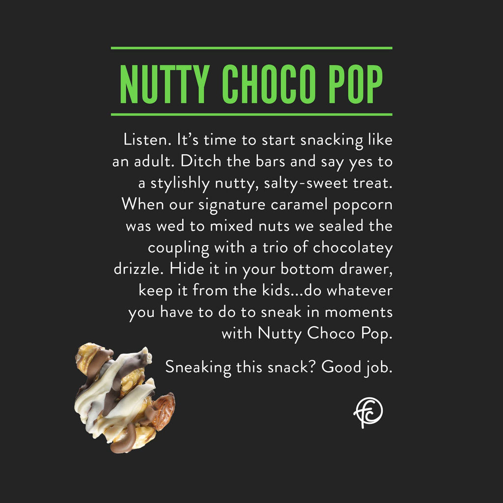 Nutty Choco Pop | Caramel Corn Chocolate Popcorn |  5-ounce Bags