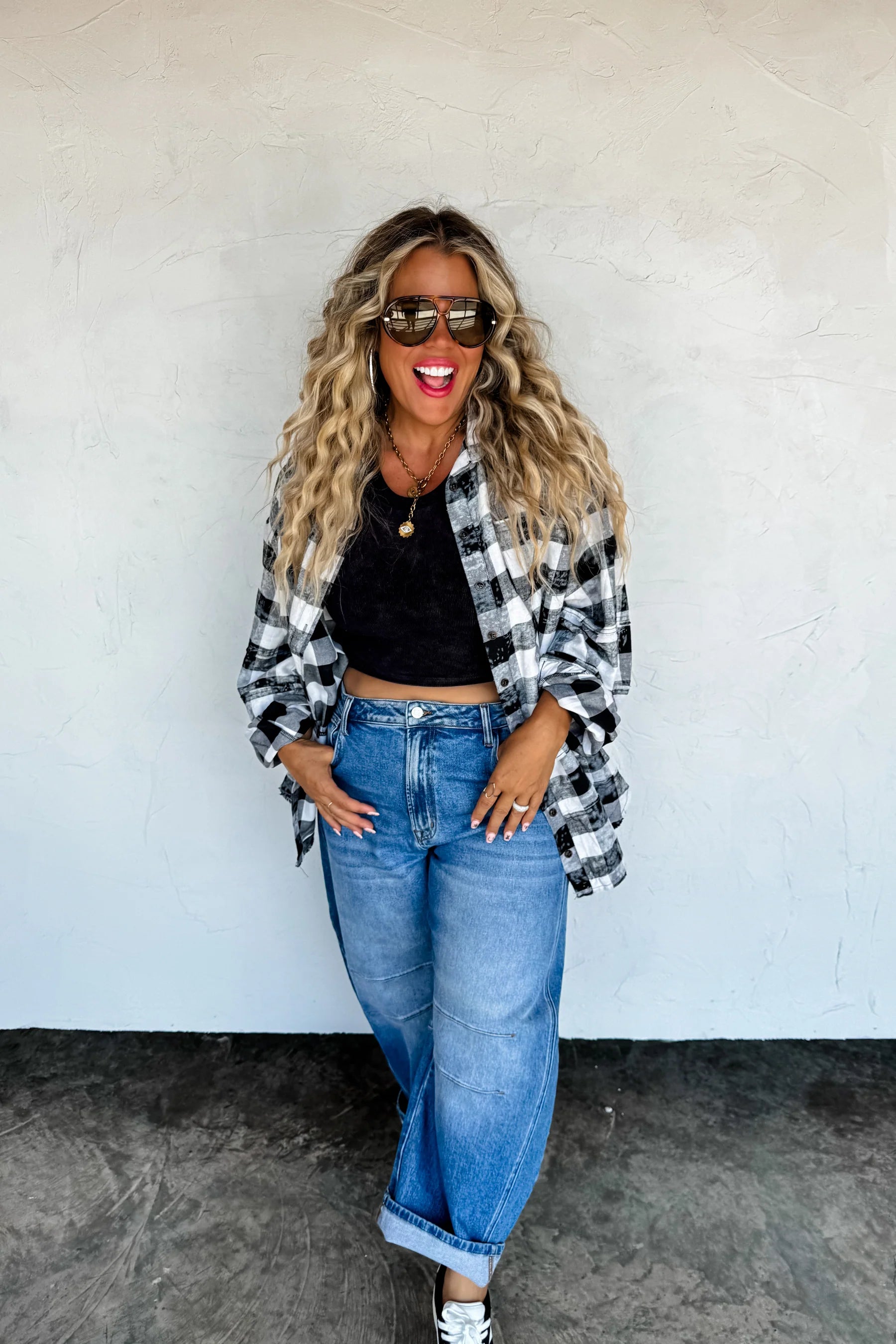 Blakeley - Juniper Bleached Plaid Button Down Top