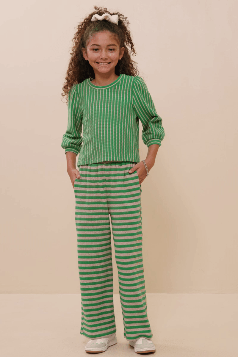 Girls Textured Vertical Stripe Knit Top