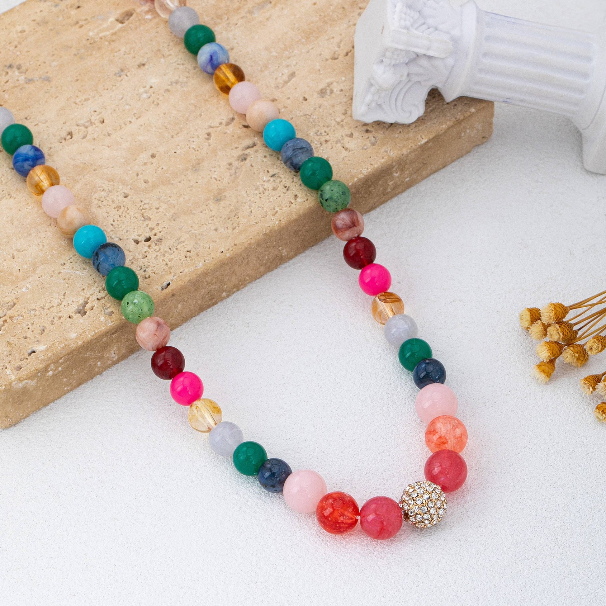 Multi-Color Beaded Crystal Ball Necklace