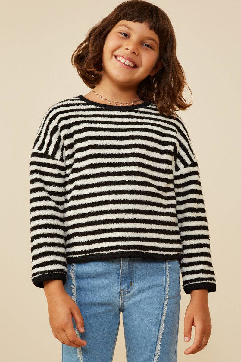 Girls Fuzzy Fleece Striped Long Sleeve Top