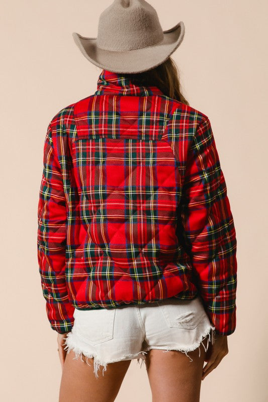 Vintage Christmas Plaid Quilted Jacket