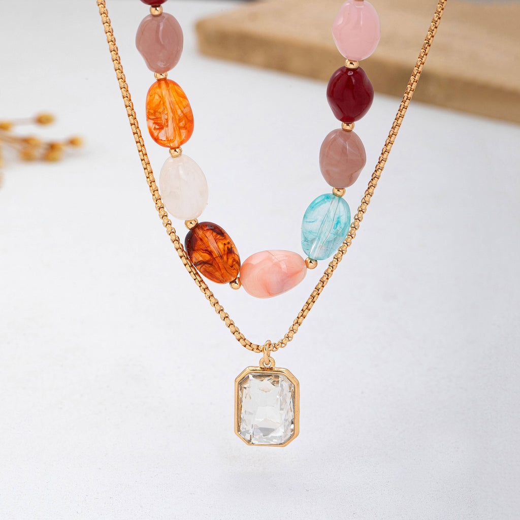 Multi-Color Stone & Crystal Pendant Necklace
