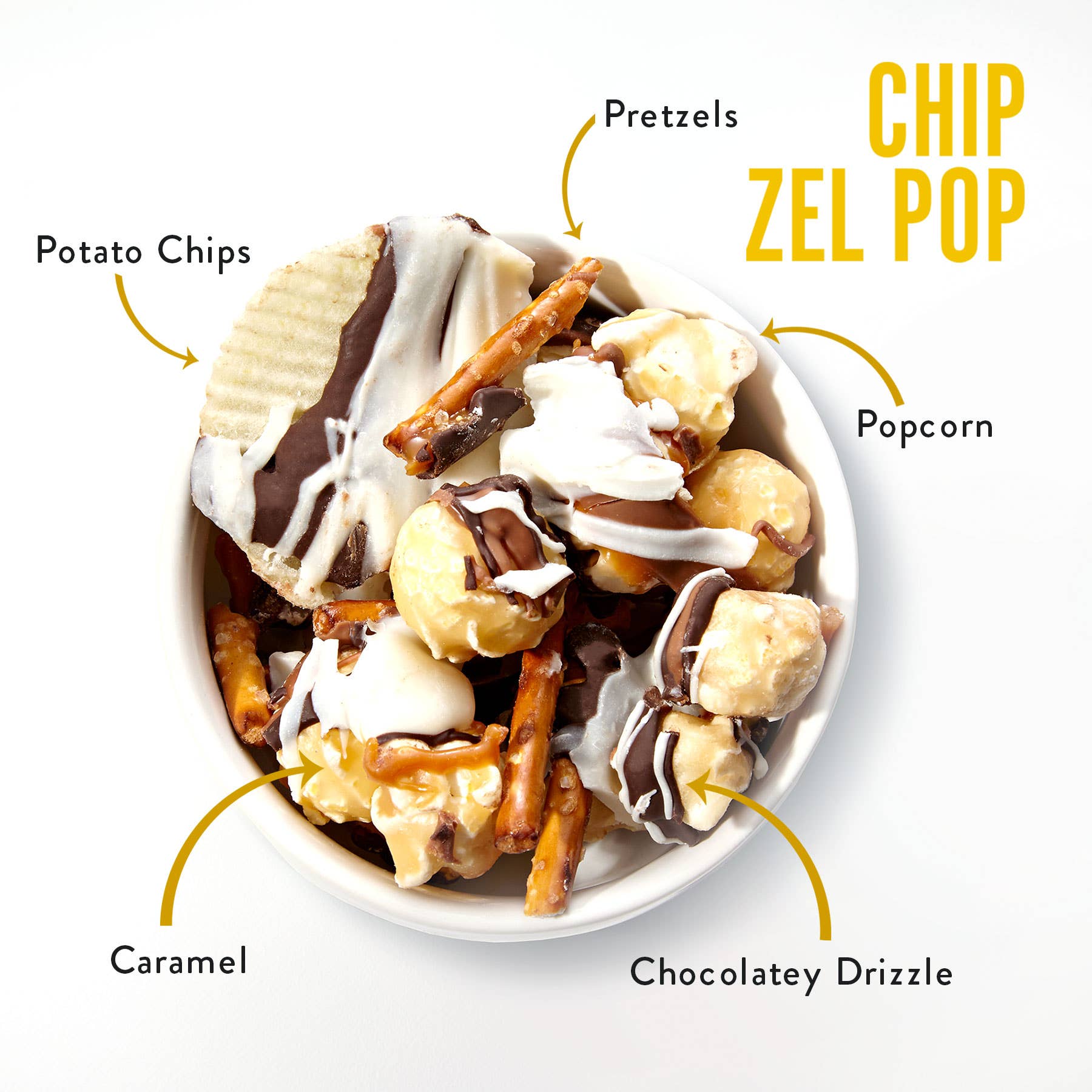 Chip Zel Pop | Caramel Popcorn with Chocolate | 5-ounce Bags