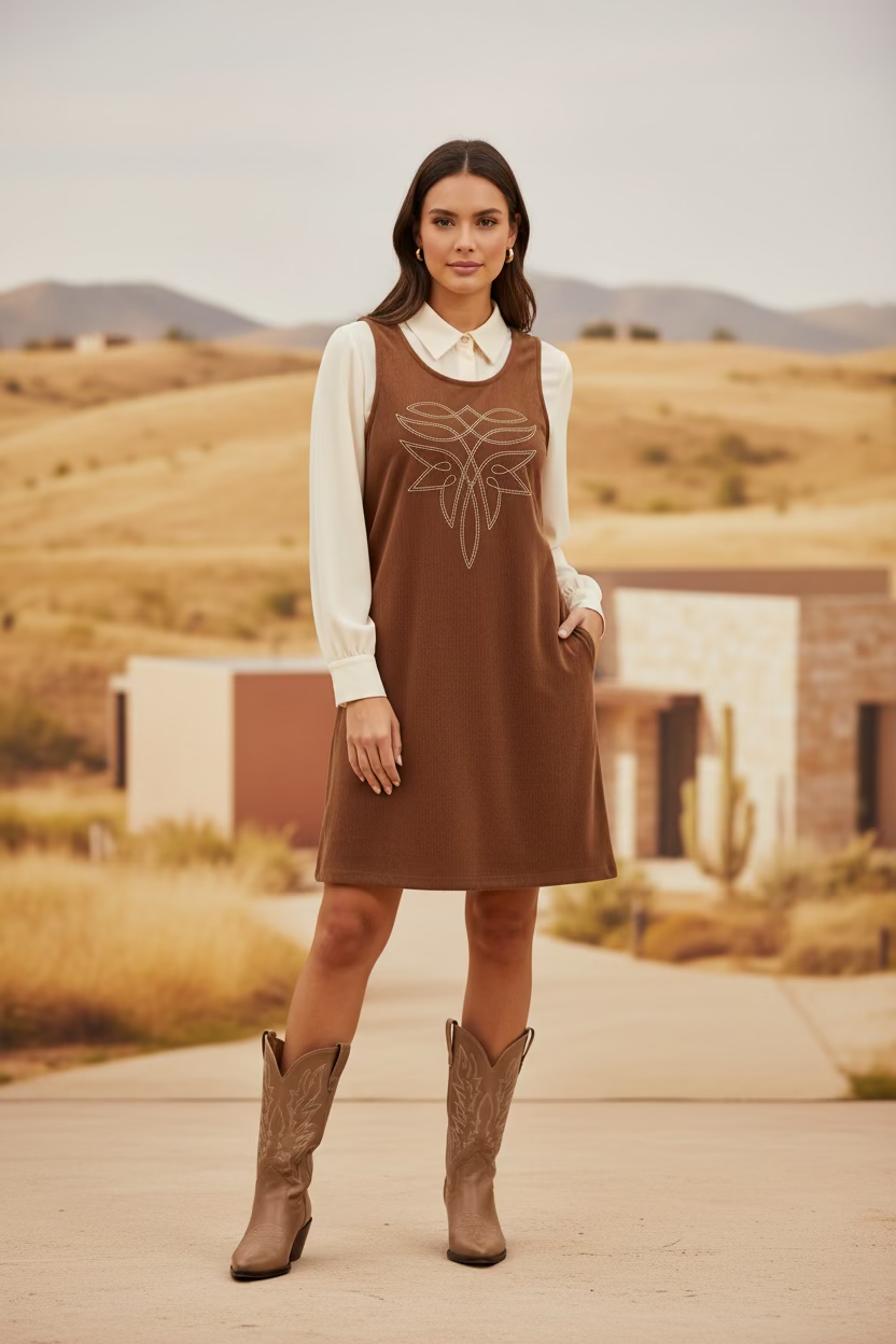 Brown Front Stitch Dress