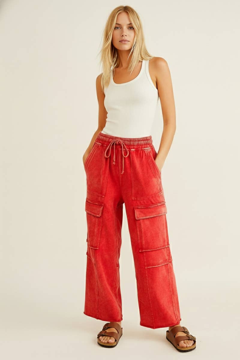 Mineral Washed Terry Cargo Pants - 2 Colors!