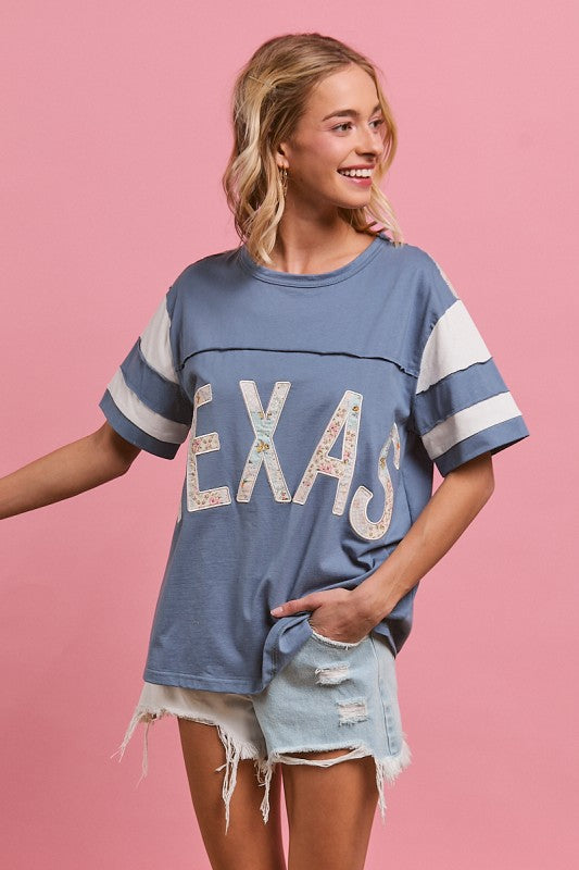 Floral Print Mix & Match with Texas Lettering Short Sleeves Top
