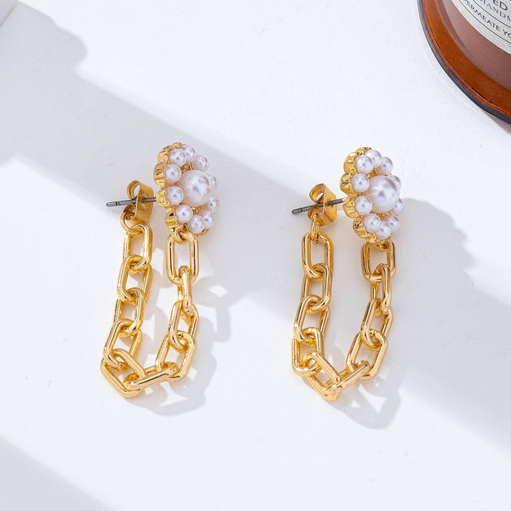 Pearl Daisy Hoop and Drop Link Earrings | 80E62293: Gold