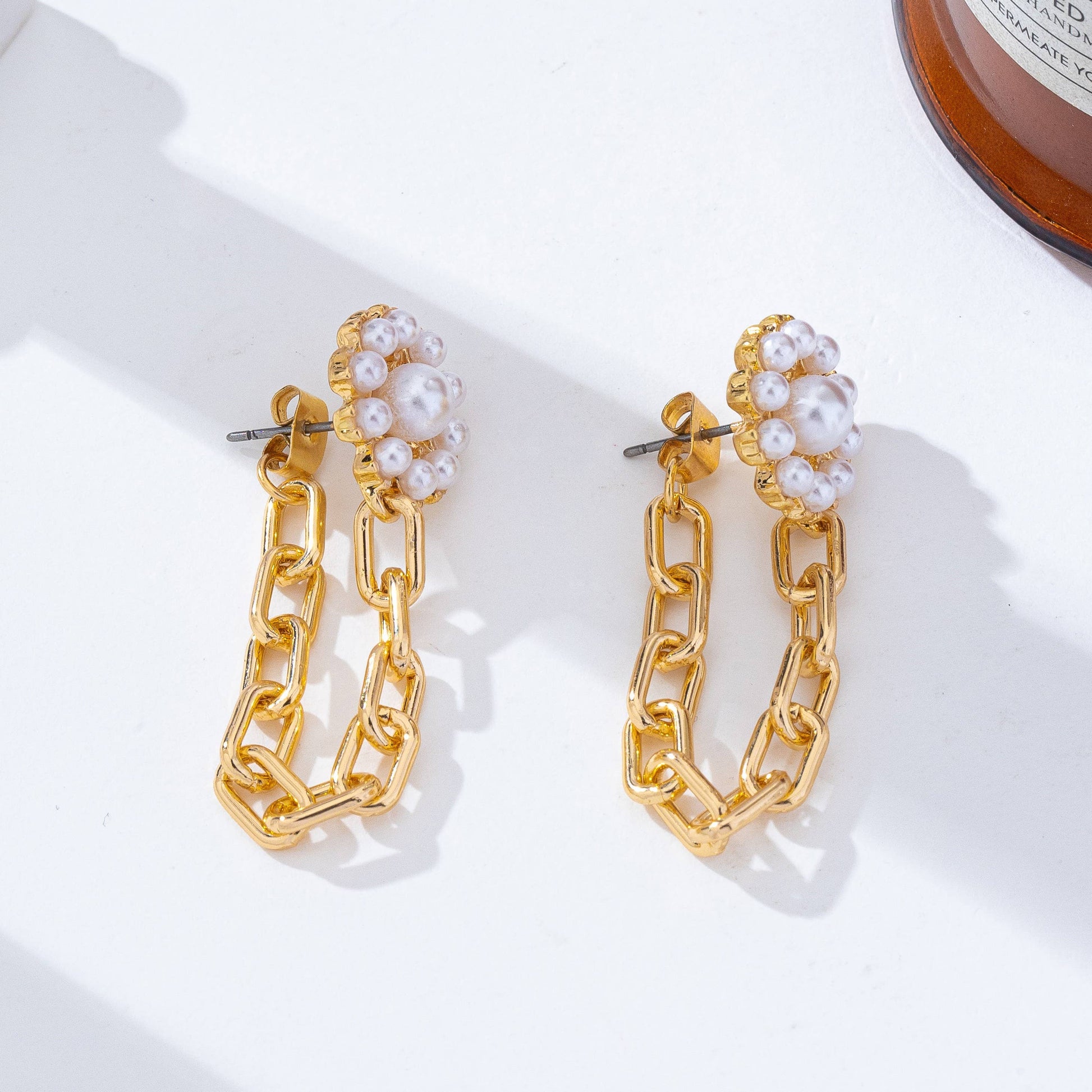 Pearl Daisy Hoop and Drop Link Earrings | 80E62293: Gold