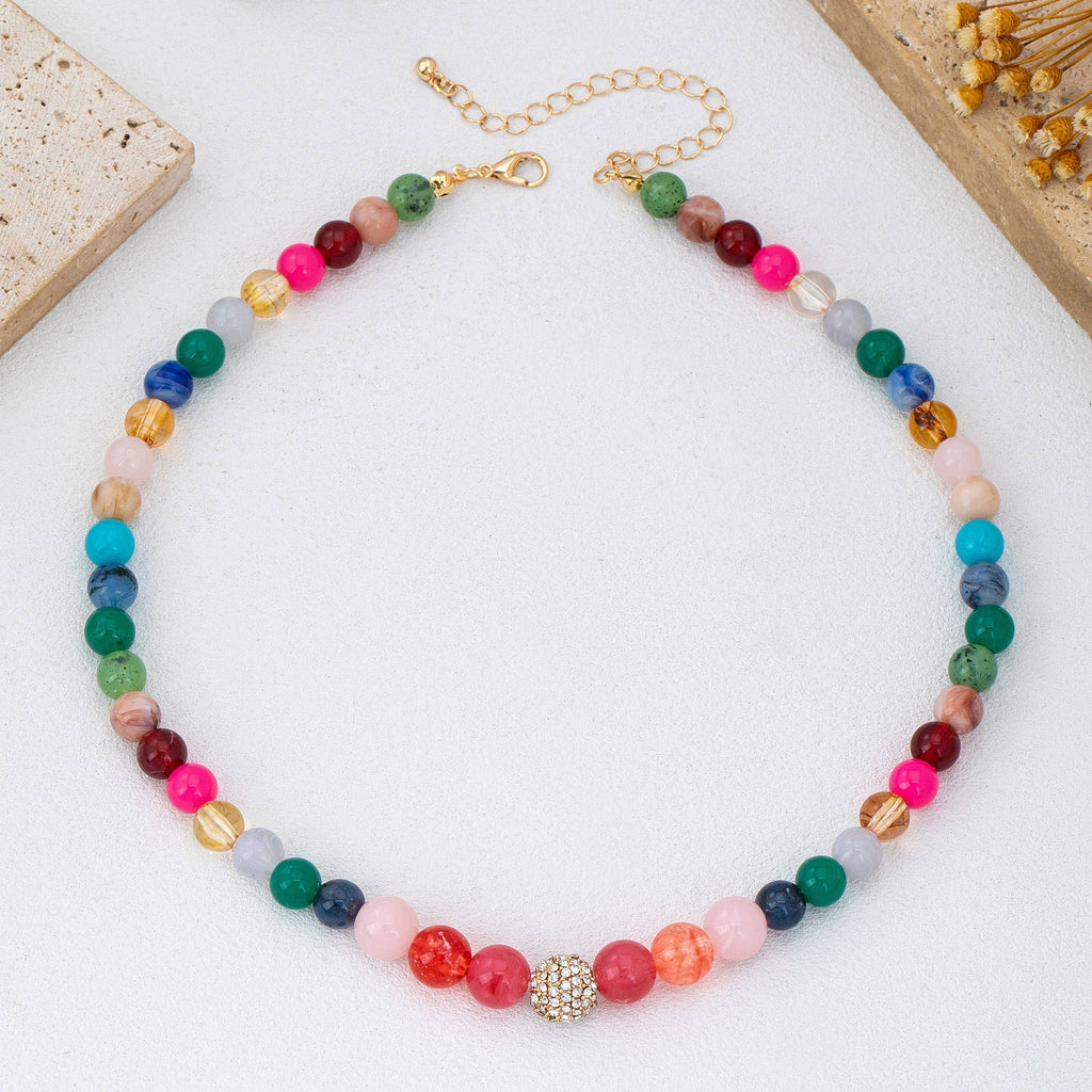 Multi-Color Beaded Crystal Ball Necklace