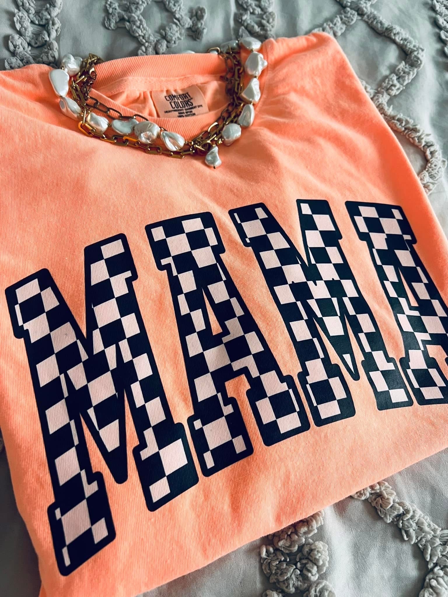 Neon Checkered Mama Comfort Colors T-Shirt